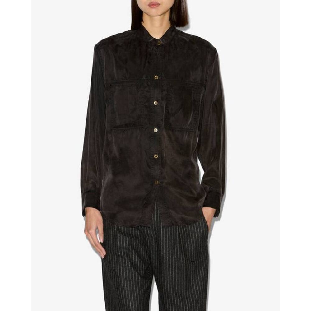 Isabel Marant  Zetta Washed Satin Shirt in Faded Black FR 40 US 8